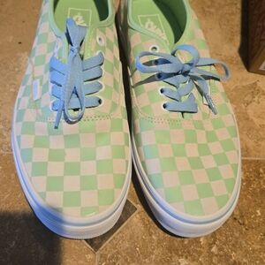 Nwt Men's Vans Authentic Checkerboard Pistachio & White Low Top Sneakers